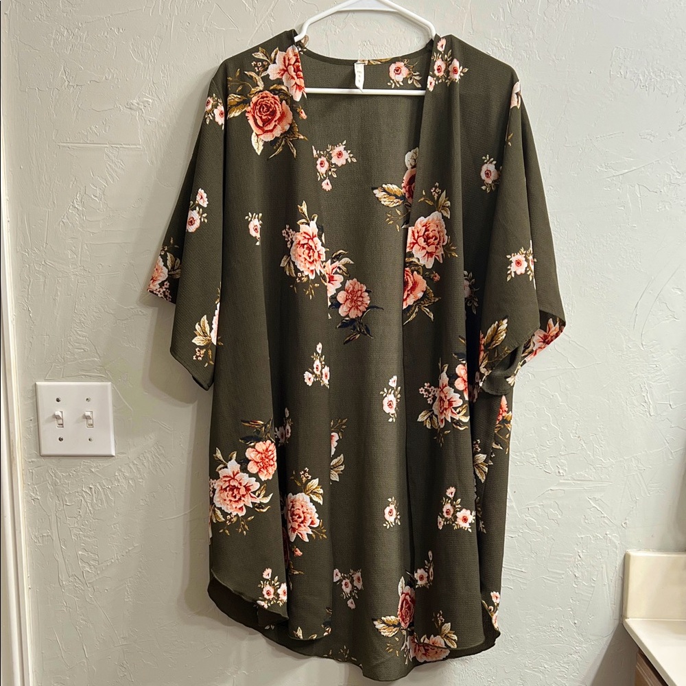 MTS Floral Kimono Sleeve Blouse - Olive and Pink
